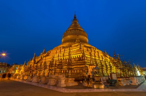 Shwezigon Pagoda Bagan Myanmar at twilight time