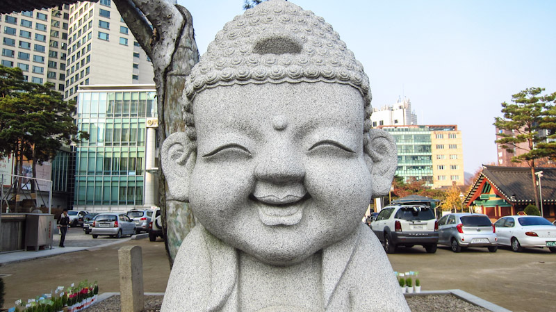 Smiling Statue Jogyesa Temple Seoul South Korea